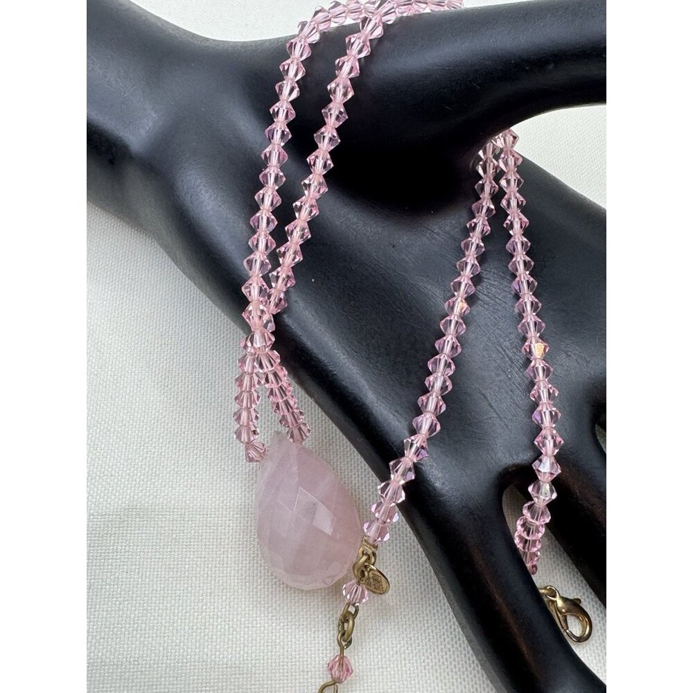 Miriam Haskell Pink Crystal Necklace Faceted Drop Vintage Signed Rare Estate